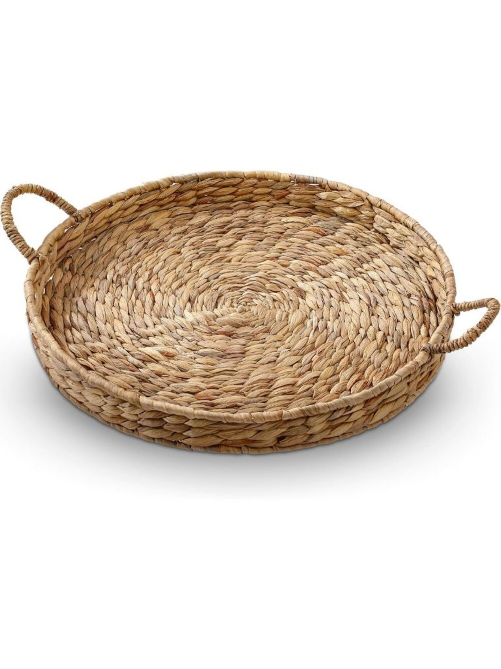 Woven Hyacinth Serving Tray with Handles - Rattan Decorative Basket for Fruit